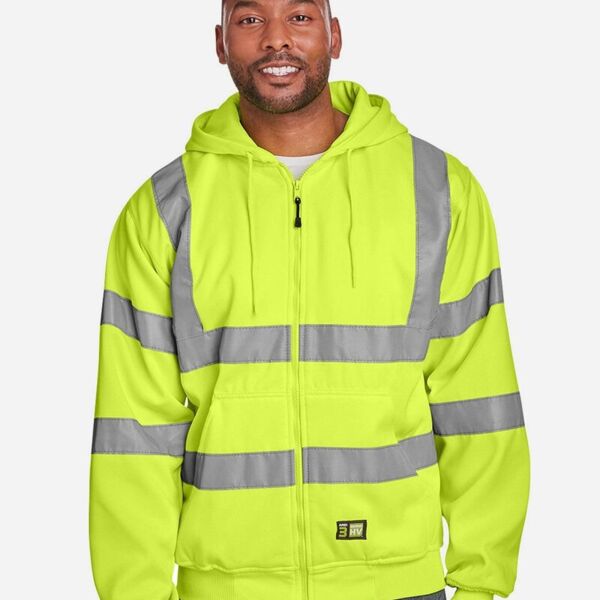 Men's Tall Hi-Vis Class 3 Lined Full-Zip Hooded Sweatshirt Thumbnail